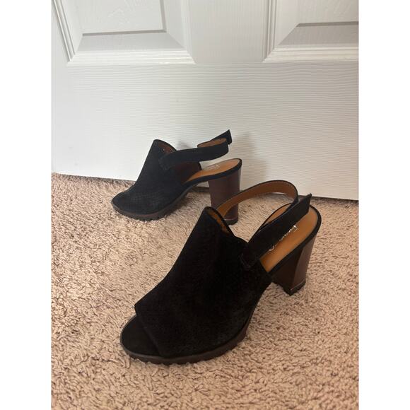 Franco Sarto Austin black leather sandal heel sz 9.5 - Picture 2 of 10